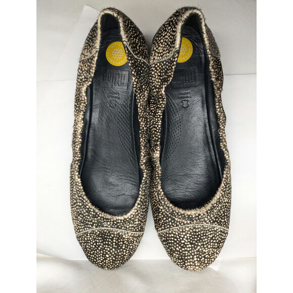 FitFlop Ballet Shoes Womens 40 Brown Calf Hair Animal Print Coastal Beachy Comfy - Picture 6 of 8